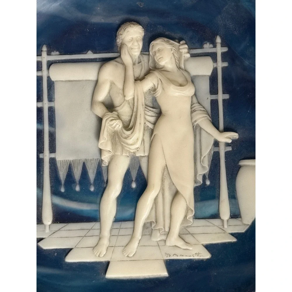 Incolay Studios Voyage of Ulysses Lapis Blue Cameo Plates Set of 2 Brunettin